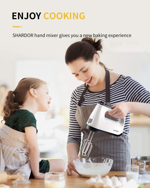 SHARDOR Hand Mixer Electric, 6 Speed & Turbo Mixer Electric Handheld, Snap-On Storage Case,5 Stainless Steel Accessories for Whipping, Mixing Cookies, Brownie, Cakes, Dough Batters, White - Image 7