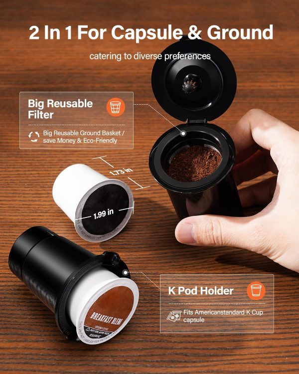 SHARDOR Single Serve Coffee Maker, Hot and Iced Coffee Machine for K Cup Pods & Ground Coffee, 6 to 14 oz Brew Sizes, with 50 oz Removable Water Tank, Bold Brew Setting, Stainless Steel, Red - Image 3