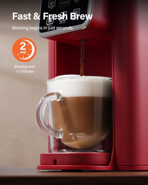 SHARDOR Single Serve Coffee Maker, Hot and Iced Coffee Machine for K Cup Pods & Ground Coffee, 6 to 14 oz Brew Sizes, with 50 oz Removable Water Tank, Bold Brew Setting, Stainless Steel, Red - Image 5