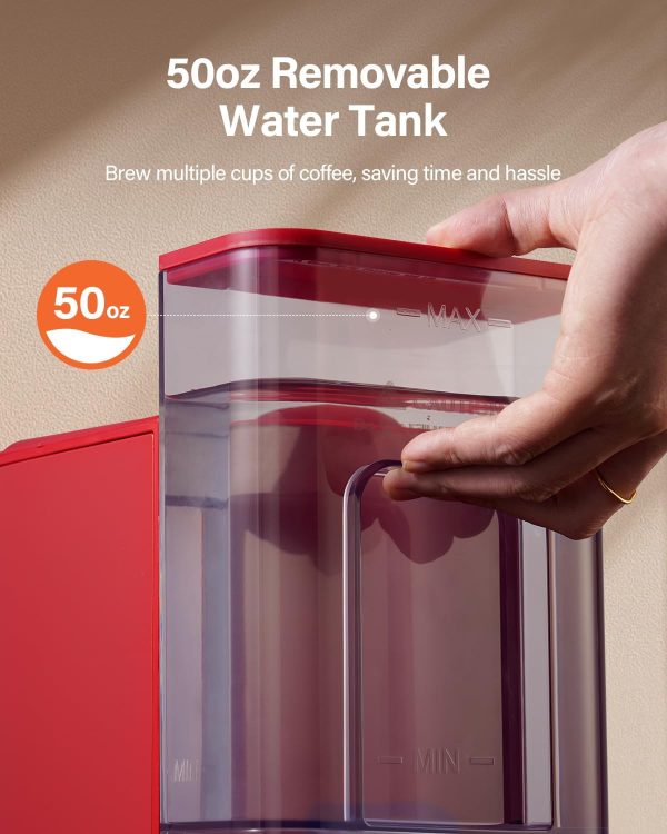 SHARDOR Single Serve Coffee Maker, Hot and Iced Coffee Machine for K Cup Pods & Ground Coffee, 6 to 14 oz Brew Sizes, with 50 oz Removable Water Tank, Bold Brew Setting, Stainless Steel, Red - Image 6