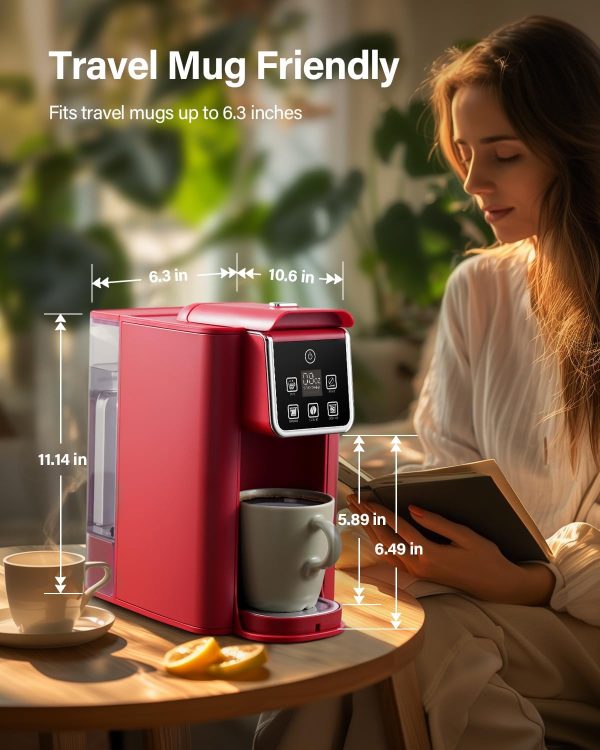 SHARDOR Single Serve Coffee Maker, Hot and Iced Coffee Machine for K Cup Pods & Ground Coffee, 6 to 14 oz Brew Sizes, with 50 oz Removable Water Tank, Bold Brew Setting, Stainless Steel, Red - Image 7