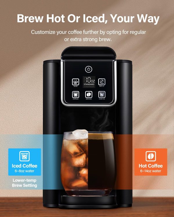 SHARDOR Single Serve Coffee Maker, Hot and Iced Coffee Machine for K Cup Pods & Ground Coffee, 6 to 14 oz Brew Sizes, with 50 oz Removable Water Tank, Bold Brew Setting, Stainless Steel, Red - Image 9