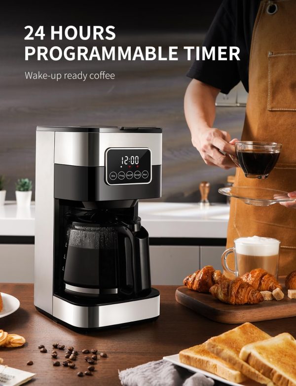 SHARDOR 10-Cup Programmable Coffee Maker, Regular & Strong Brew Drip Coffee Machine for Home and Office, Auto Shut Off, Permanent Filter, Silver - Image 2