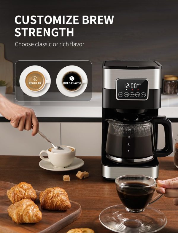 SHARDOR 10-Cup Programmable Coffee Maker, Regular & Strong Brew Drip Coffee Machine for Home and Office, Auto Shut Off, Permanent Filter, Silver - Image 3