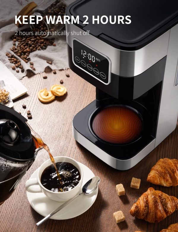 SHARDOR 10-Cup Programmable Coffee Maker, Regular & Strong Brew Drip Coffee Machine for Home and Office, Auto Shut Off, Permanent Filter, Silver - Image 4
