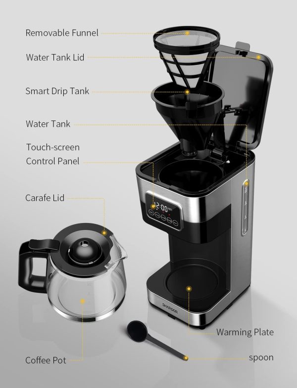 SHARDOR 10-Cup Programmable Coffee Maker, Regular & Strong Brew Drip Coffee Machine for Home and Office, Auto Shut Off, Permanent Filter, Silver - Image 7