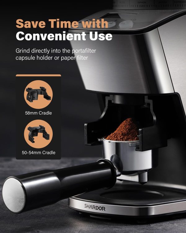 SHARDOR Conical Burr Coffee Grinder Electric, Espresso Coffee Bean Grinder with Precision Electronic Timer, Adjustable Burr Mill with 51 Precise Settings for Home Use, Stainless Steel Container - Image 7