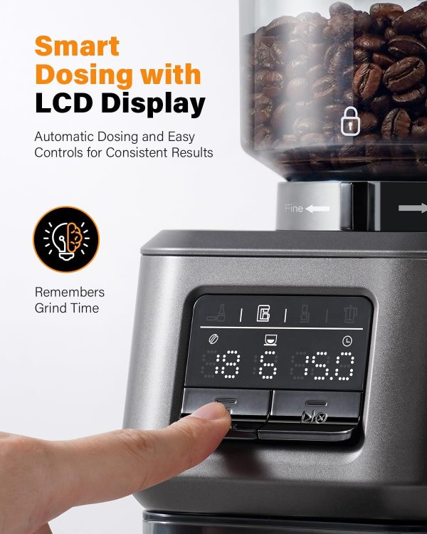 SHARDOR Conical Burr Coffee Grinder for Home Use, Espresso Coffee Bean Grinder Electric with Smart Dosing Technology, Adjustable Burr Mill with 40 Precise Settings, Anti-static, Grey - Image 2