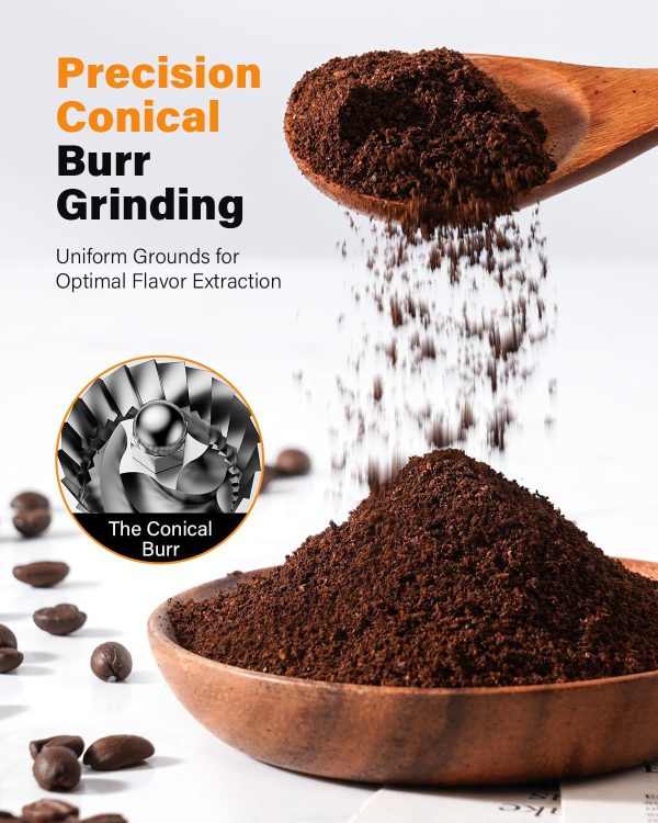 SHARDOR Conical Burr Coffee Grinder for Home Use, Espresso Coffee Bean Grinder Electric with Smart Dosing Technology, Adjustable Burr Mill with 40 Precise Settings, Anti-static, Grey - Image 3