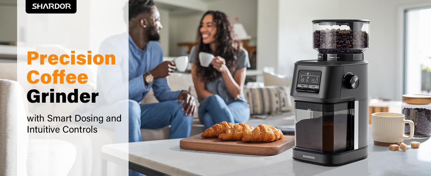 Precision Coffee Grinder with Smart Dosing and Intuitive Controls
