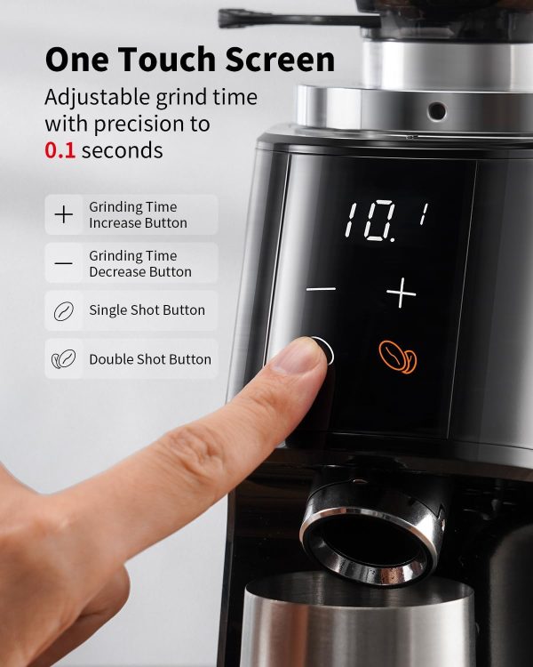 SHARDOR Professional 64mm Burr Coffee Grinder with 100 Grind Settings and All-Metal Chamber, Coffee Bean Grinder with Adjustable Electronic Timer and LED Display, Anti-Static,Black - Image 5