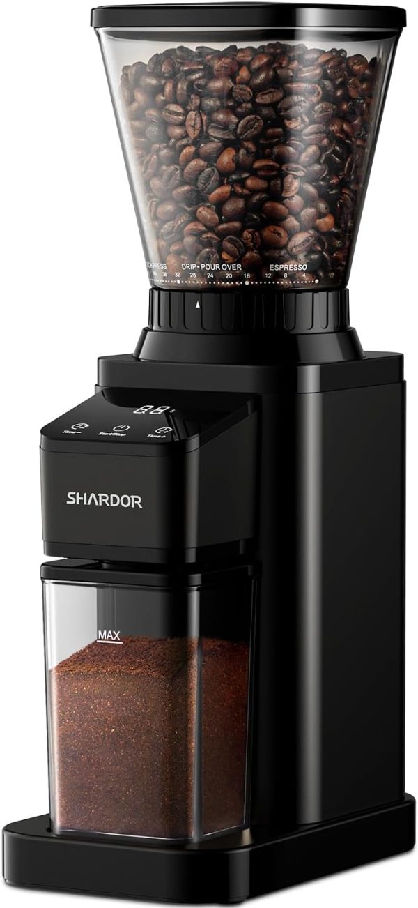 SHARDOR Professional Conical Burr Coffee Grinder, Coffee Bean Grinder with 48 Grind Settings for Espresso, Drip & French Press, Upgraded Anti-Static Technology, Precision Timer, Stainless Steel - Image 7