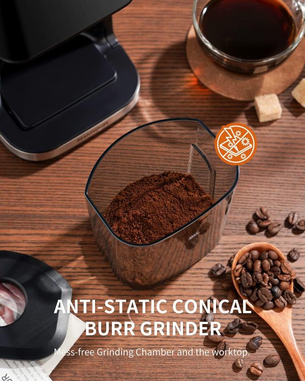 SHARDOR Conical Burr Espresso Coffee Grinder Electric with Precision Timer 2.0, Touchscreen Adjustable Burr Mill with 51 Precise Settings for Home Use, Anti-static, Stainless Steel - Image 6