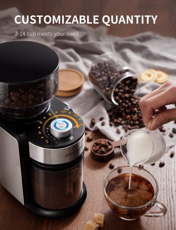 SHARDOR Electric Burr Coffee Grinder 2.0, Adjustable Burr Mill with 16 Precise Grind Setting for 2-14 Cup, Black - Image 10