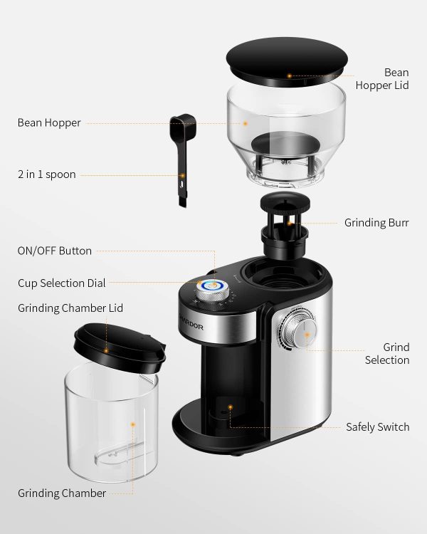 SHARDOR Electric Burr Coffee Grinder 2.0, Adjustable Burr Mill with 16 Precise Grind Setting for 2-14 Cup, Black - Image 13