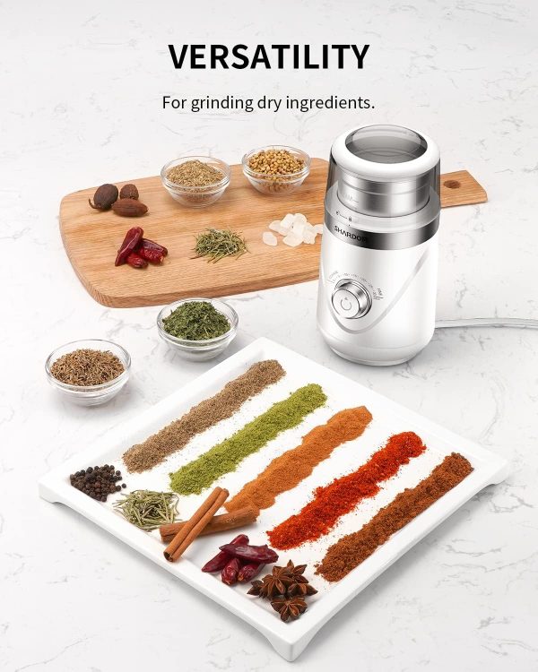 SHARDOR Adjustable Coffee Grinder Electric, Herb Grinder, Spice Grinder, Coffee Bean Grinder, Espresso Grinder with Removable Stainless Steel Wet and Dry Bowl, White, Upgraded 2.0 - Image 6