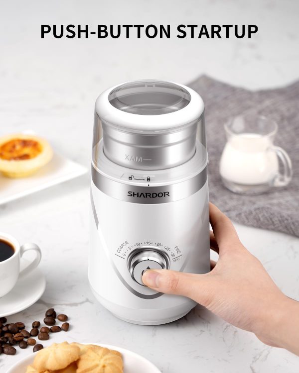 SHARDOR Adjustable Coffee Grinder Electric, Herb Grinder, Spice Grinder, Coffee Bean Grinder, Espresso Grinder with Removable Stainless Steel Wet and Dry Bowl, White, Upgraded 2.0 - Image 9