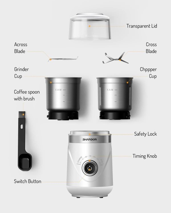 SHARDOR Adjustable Coffee Grinder Electric, Herb Grinder, Spice Grinder, Coffee Bean Grinder, Espresso Grinder with Removable Stainless Steel Wet and Dry Bowl, White, Upgraded 2.0 - Image 50