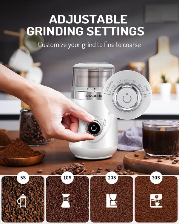SHARDOR Adjustable Coffee Grinder Electric, Herb Grinder, Spice Grinder, Coffee Bean Grinder, Espresso Grinder with Removable Stainless Steel Wet and Dry Bowl, White, Upgraded 2.0 - Image 52