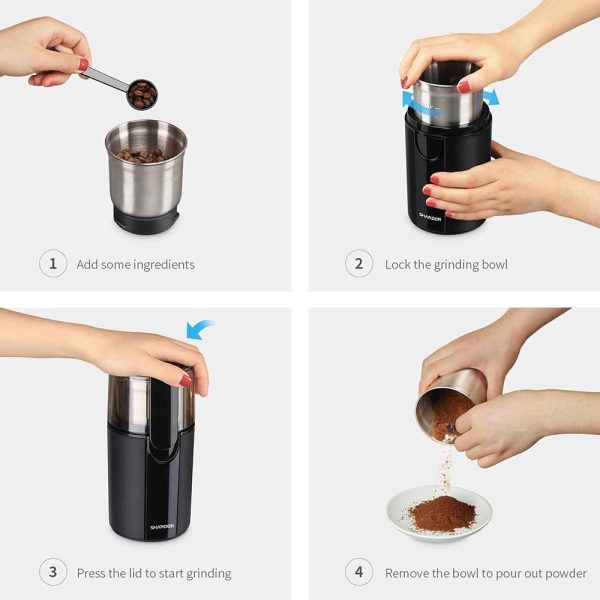 SHARDOR Coffee Grinder Electric, Spice Grinder Electric, Herb Grinder, Grinder for Coffee Bean Spices and Seeds with 2 Removable Stainless Steel Bowls, Black - Image 5