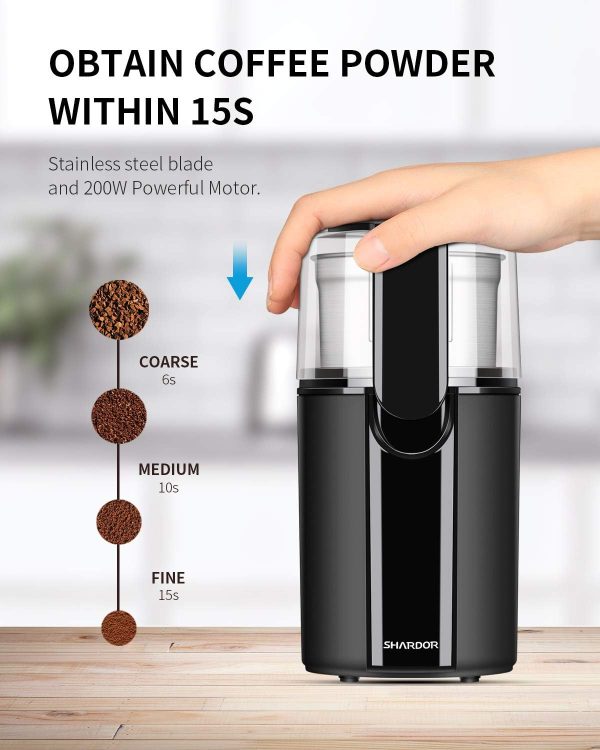 SHARDOR Coffee Grinder Electric, Spice Grinder Electric, Herb Grinder, Grinder for Coffee Bean Spices and Seeds with 2 Removable Stainless Steel Bowls, Black - Image 9