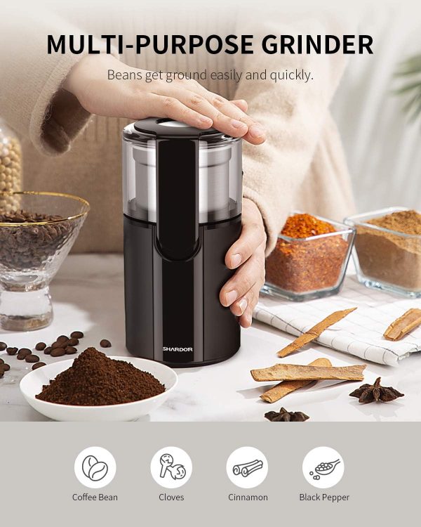 SHARDOR Coffee Grinder Electric, Spice Grinder Electric, Herb Grinder, Grinder for Coffee Bean Spices and Seeds with 2 Removable Stainless Steel Bowls, Black - Image 13
